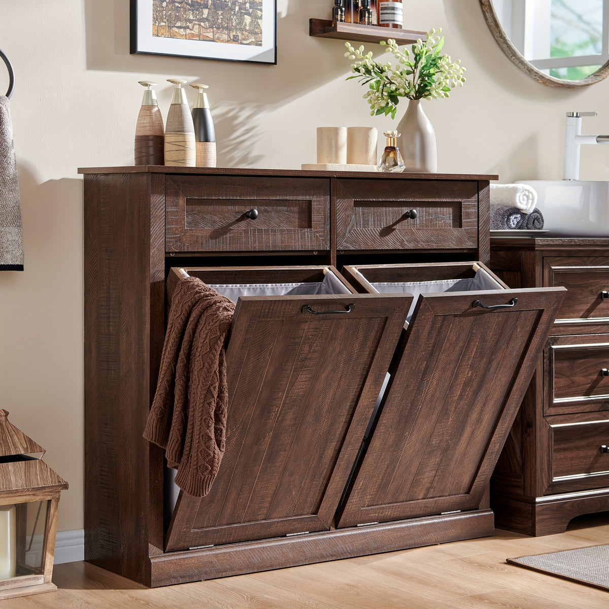 single double tilt trash cabinet drawer hidden wooden