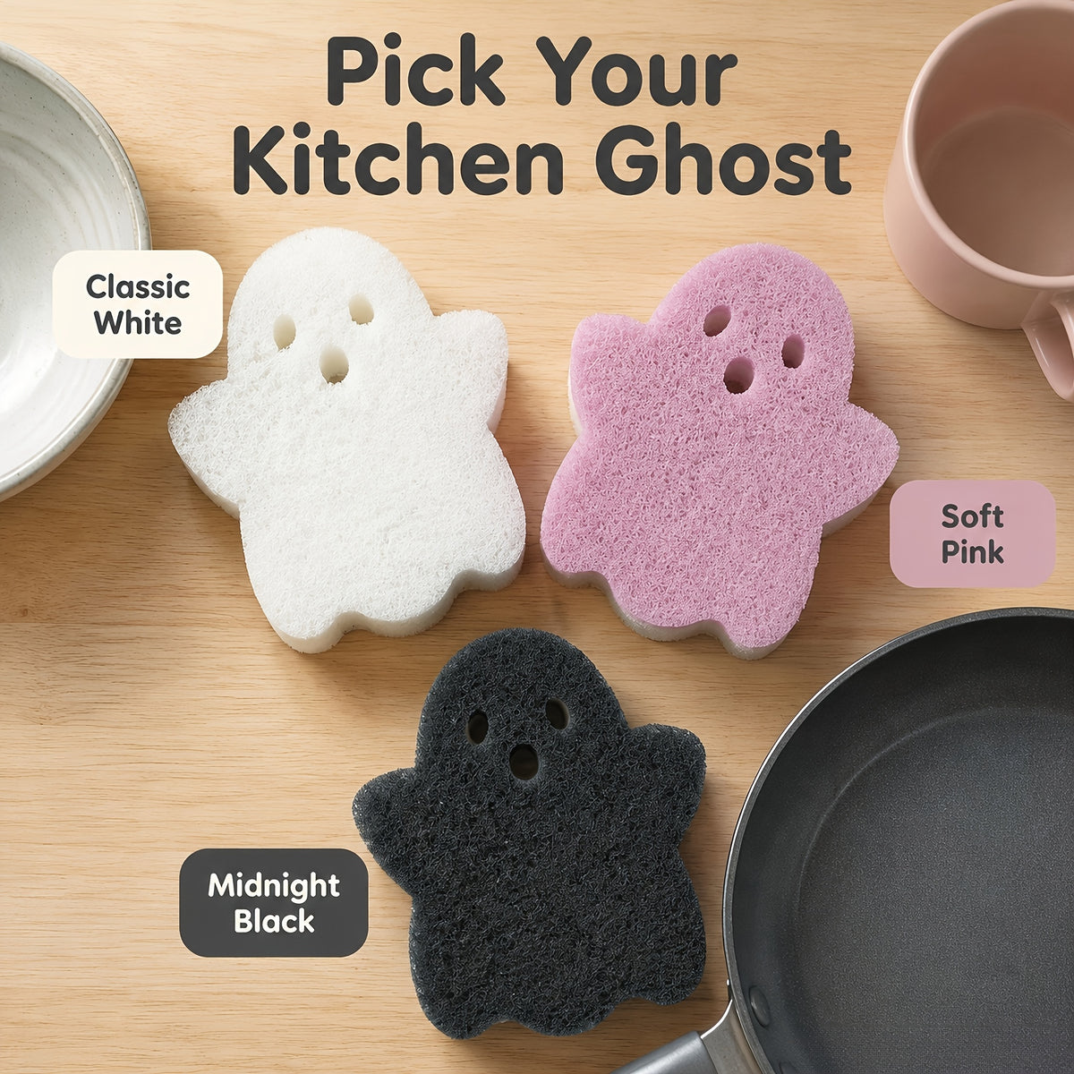 6pcs assorted colors halloween themed sponge scrubbers three