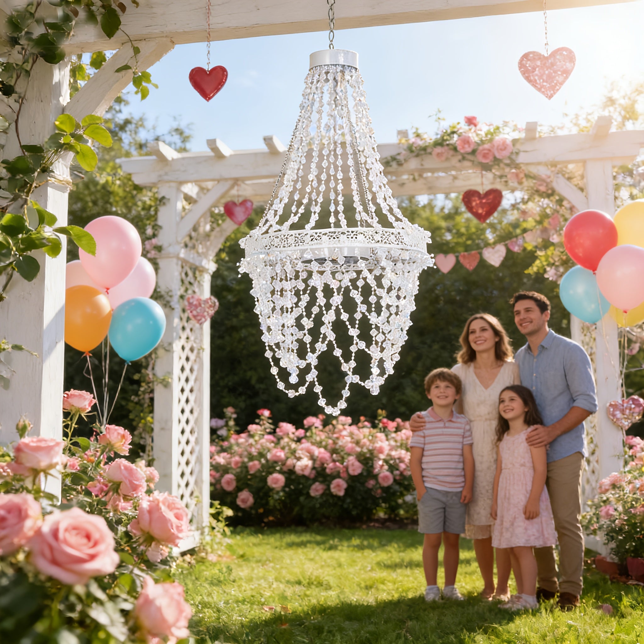solar hanging crystal chandelier outdoor garden decorative