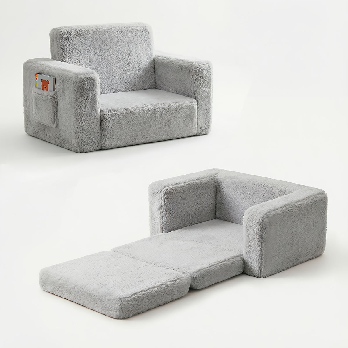 kids sofa 2 in 1 convertible recliner chair soft plush gray