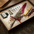 1 set feathers vintage mechanical gear pen wax print brass