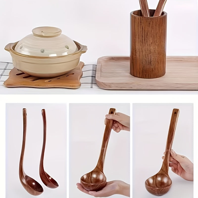 1pc wooden soup spoon long handle stirring spoon large