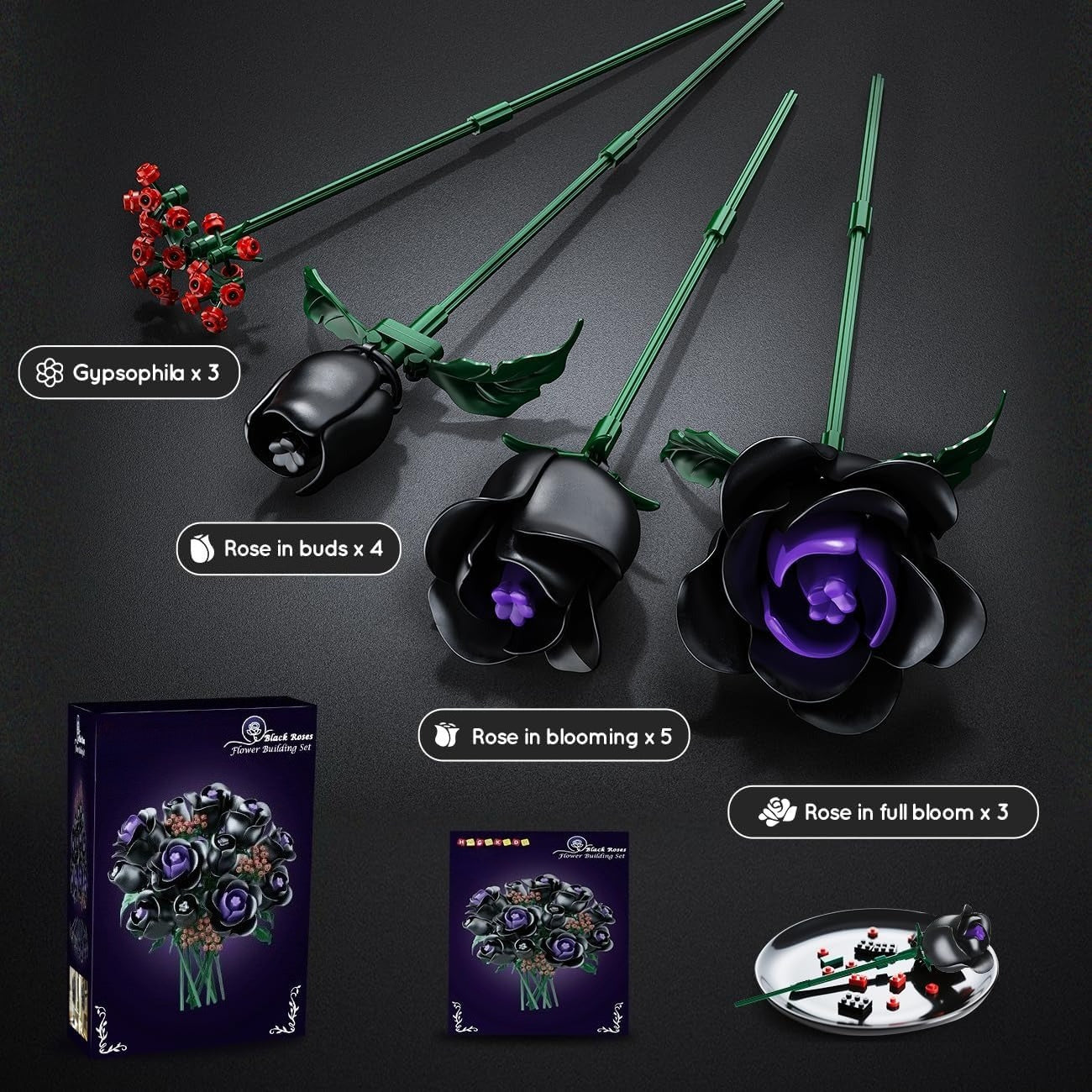 set building blocks featuring black roses part a botanical
