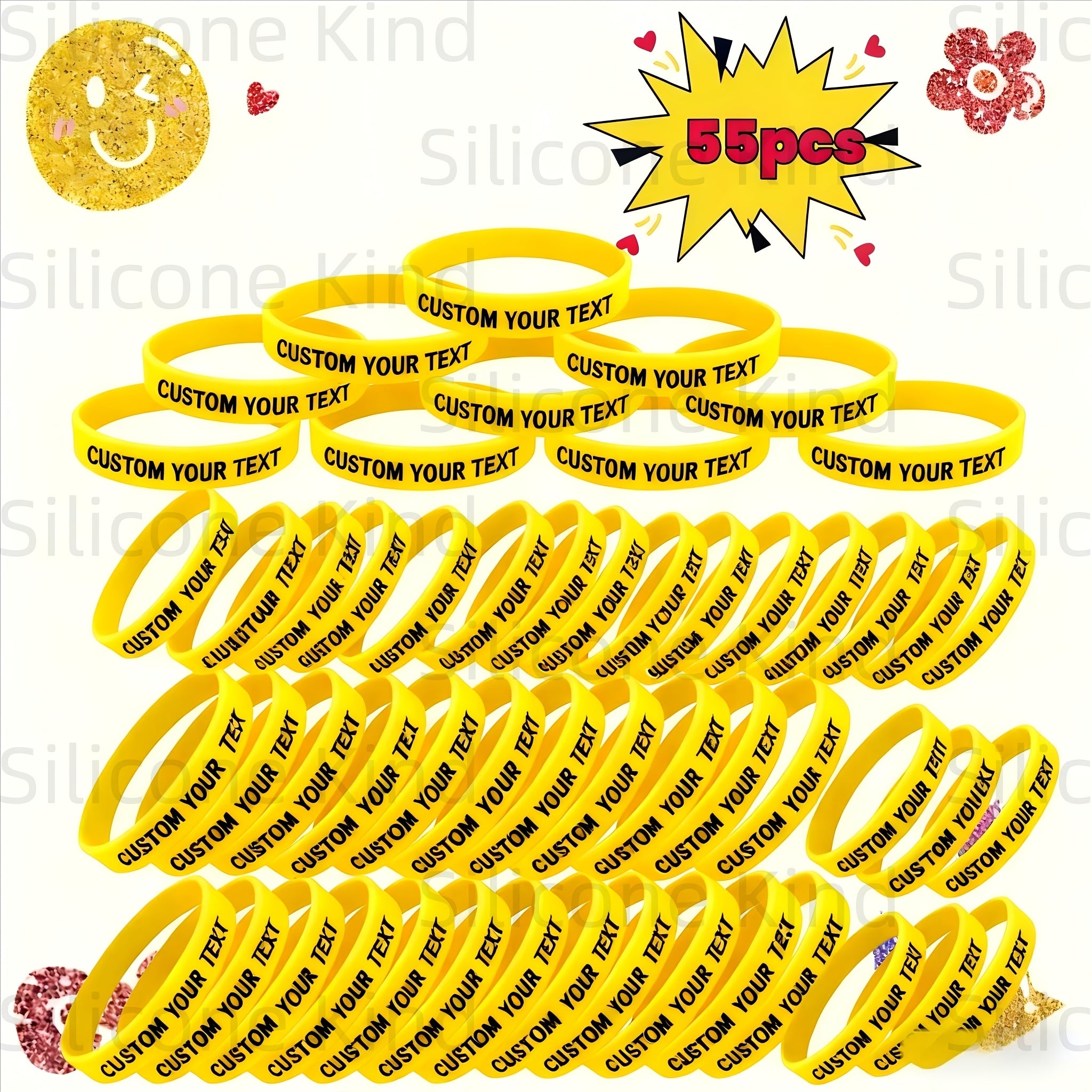 custom 55pcs inspirational quote rubber wristbands bulk