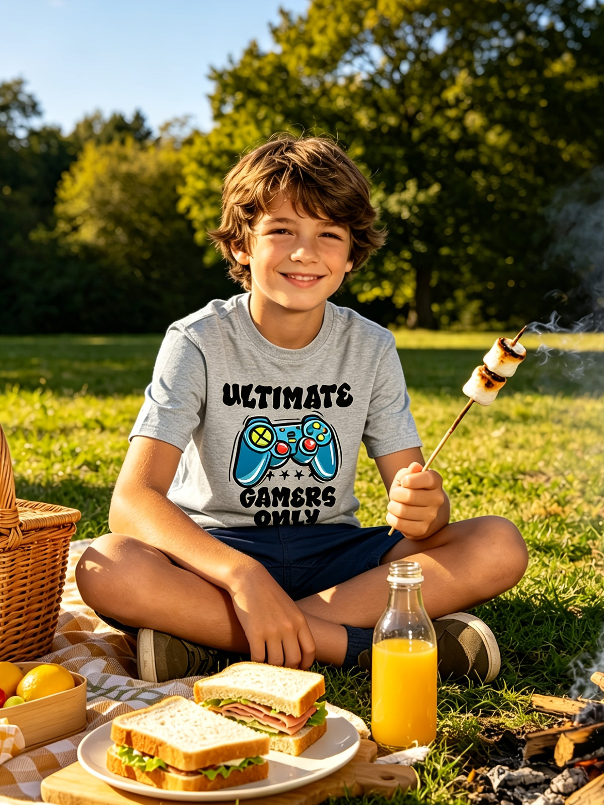 4pcs boys game controller printed t shirt girls boys multi