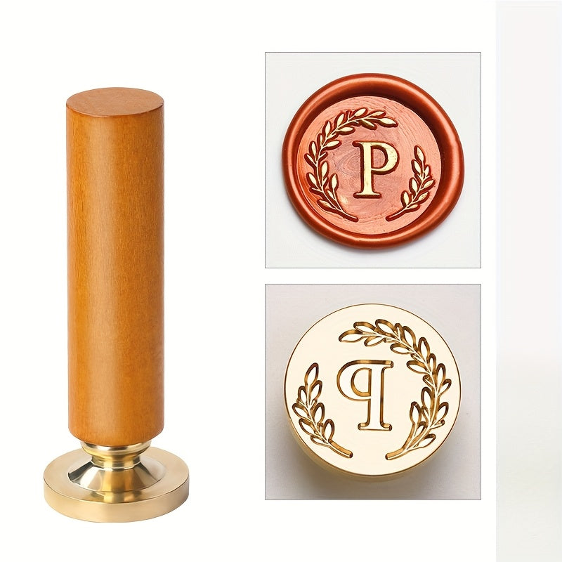 1 set retro letter wax sealing set yellow wooden handle wax