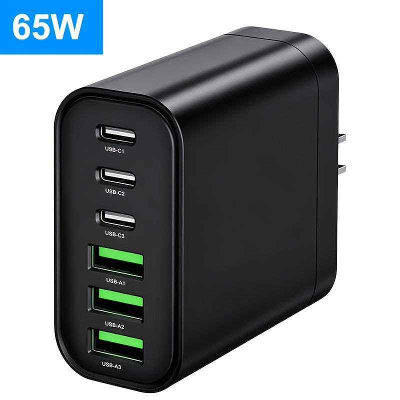 65w 6 port type c type a multi port charger home wall