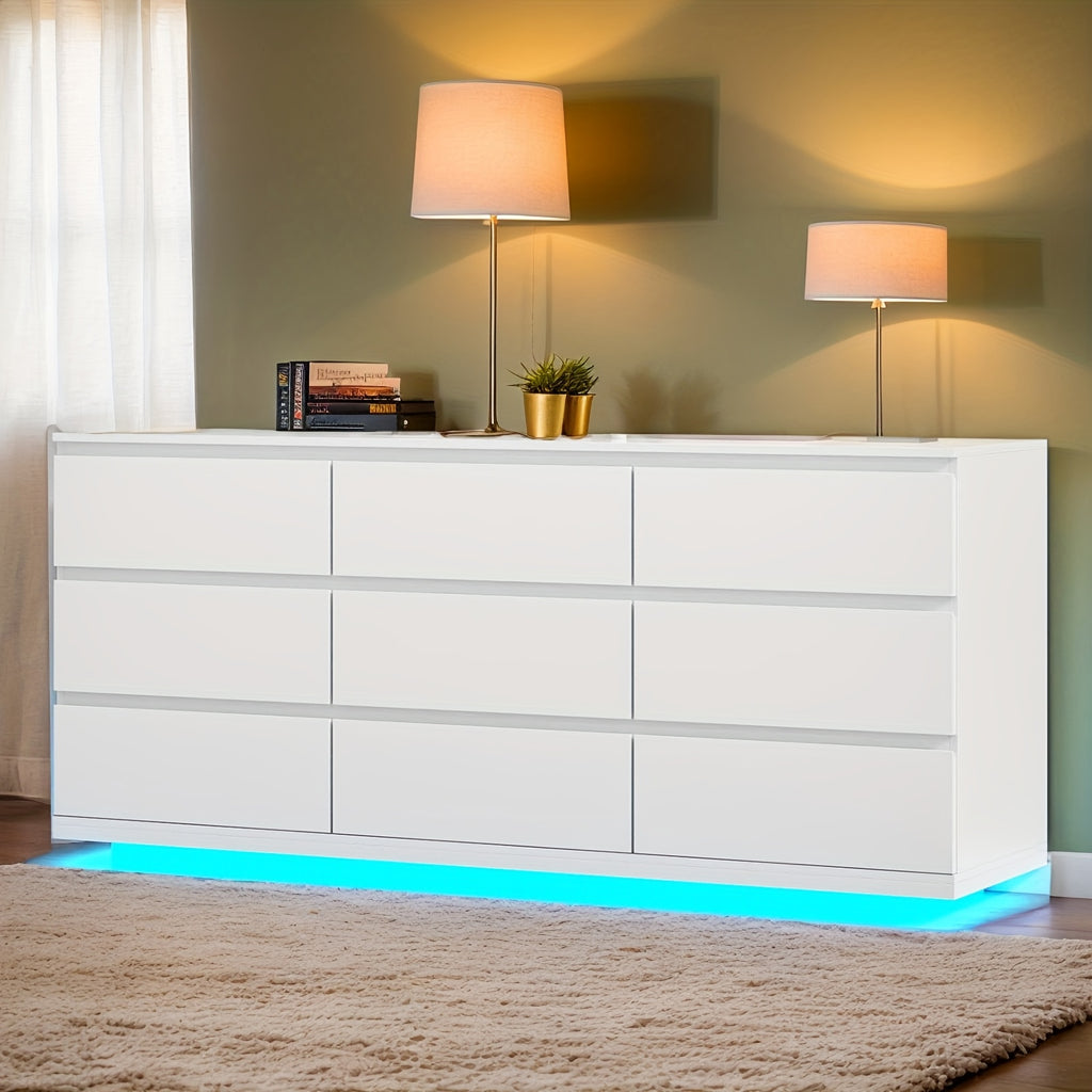 9 drawer dresser bedroom power outlet led lights modern wide