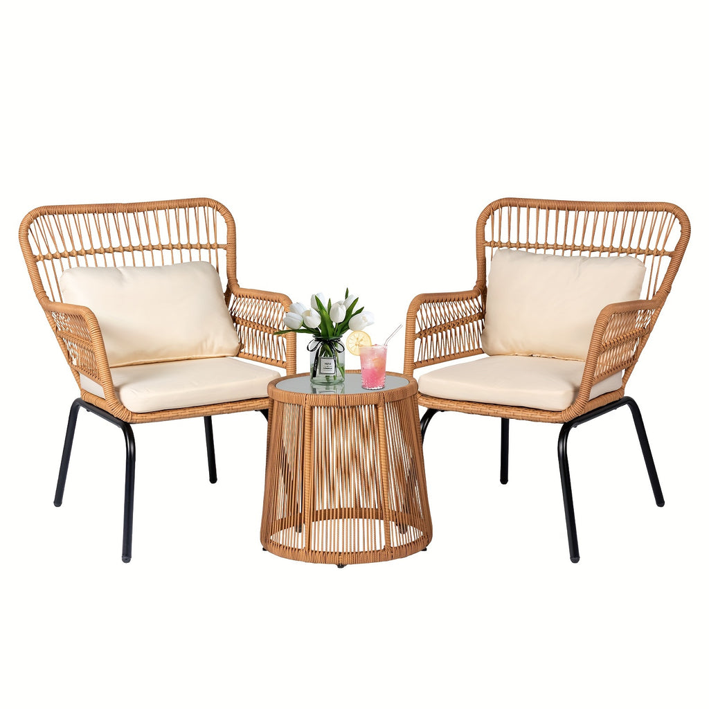 3pcs boho outdoor small patio furniture chair set beige