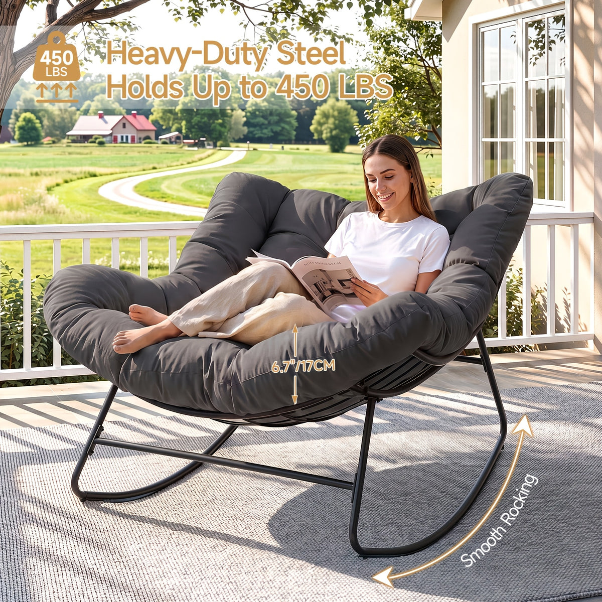 outdoor papasan rocking chair 450 lbs oversized comfy patio