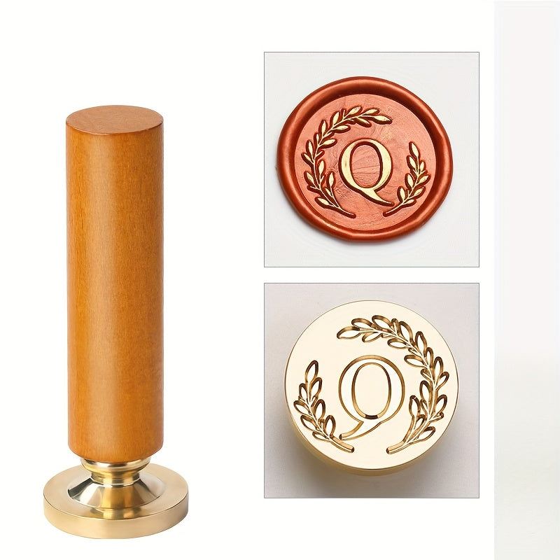 1 set retro letter wax sealing set yellow wooden handle wax