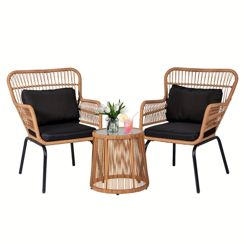 3pcs boho outdoor small patio furniture chair set beige