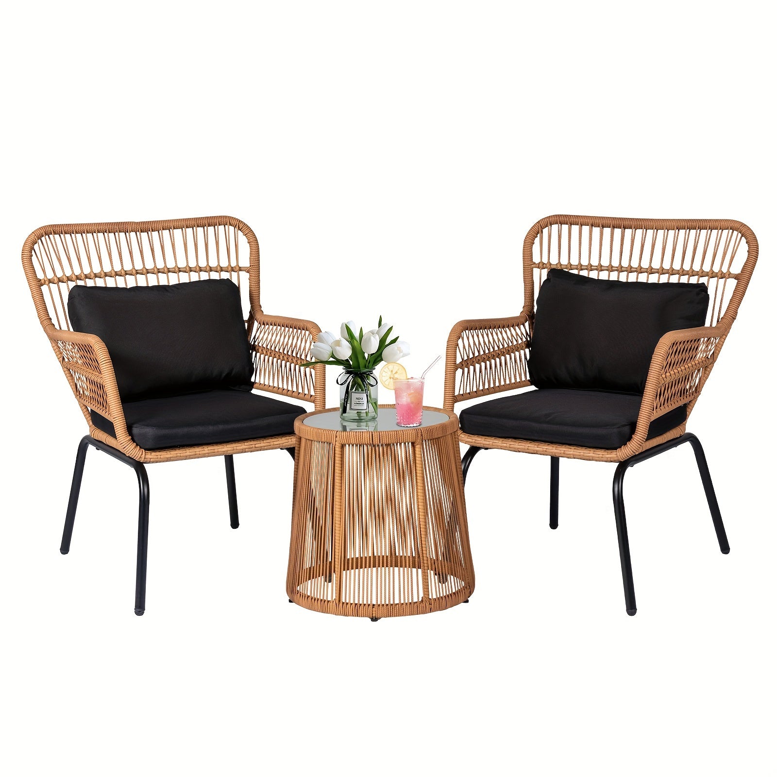 3pcs boho outdoor small patio furniture chair set beige