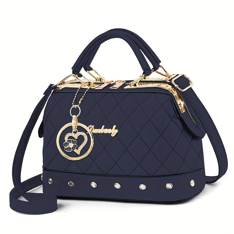 black quilted boston bag   adjustable shoulder