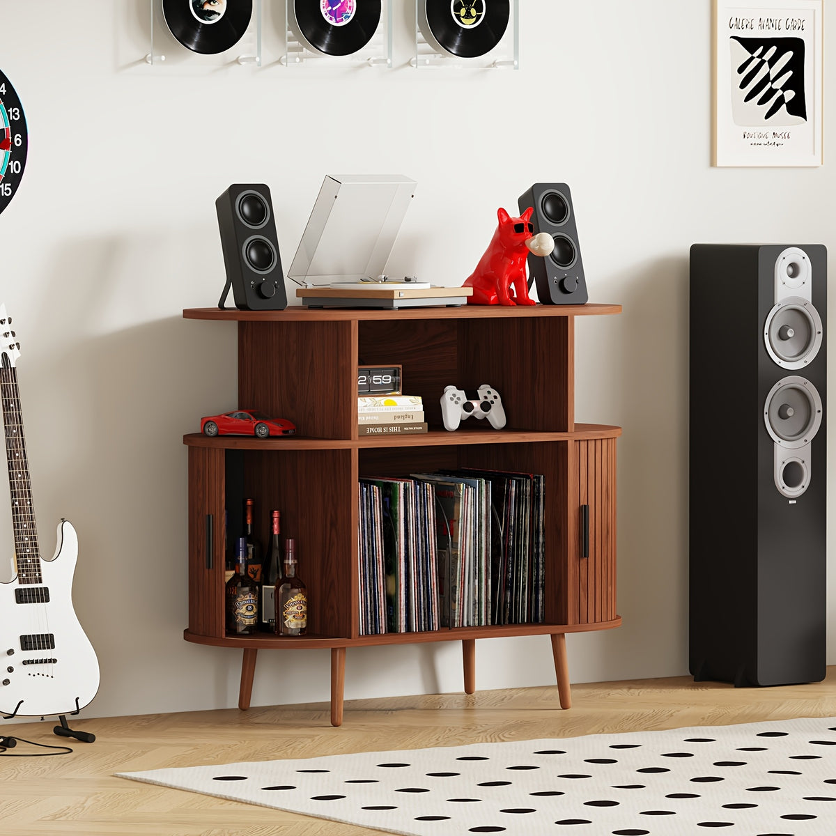 century modern record player stand storage vinyl record