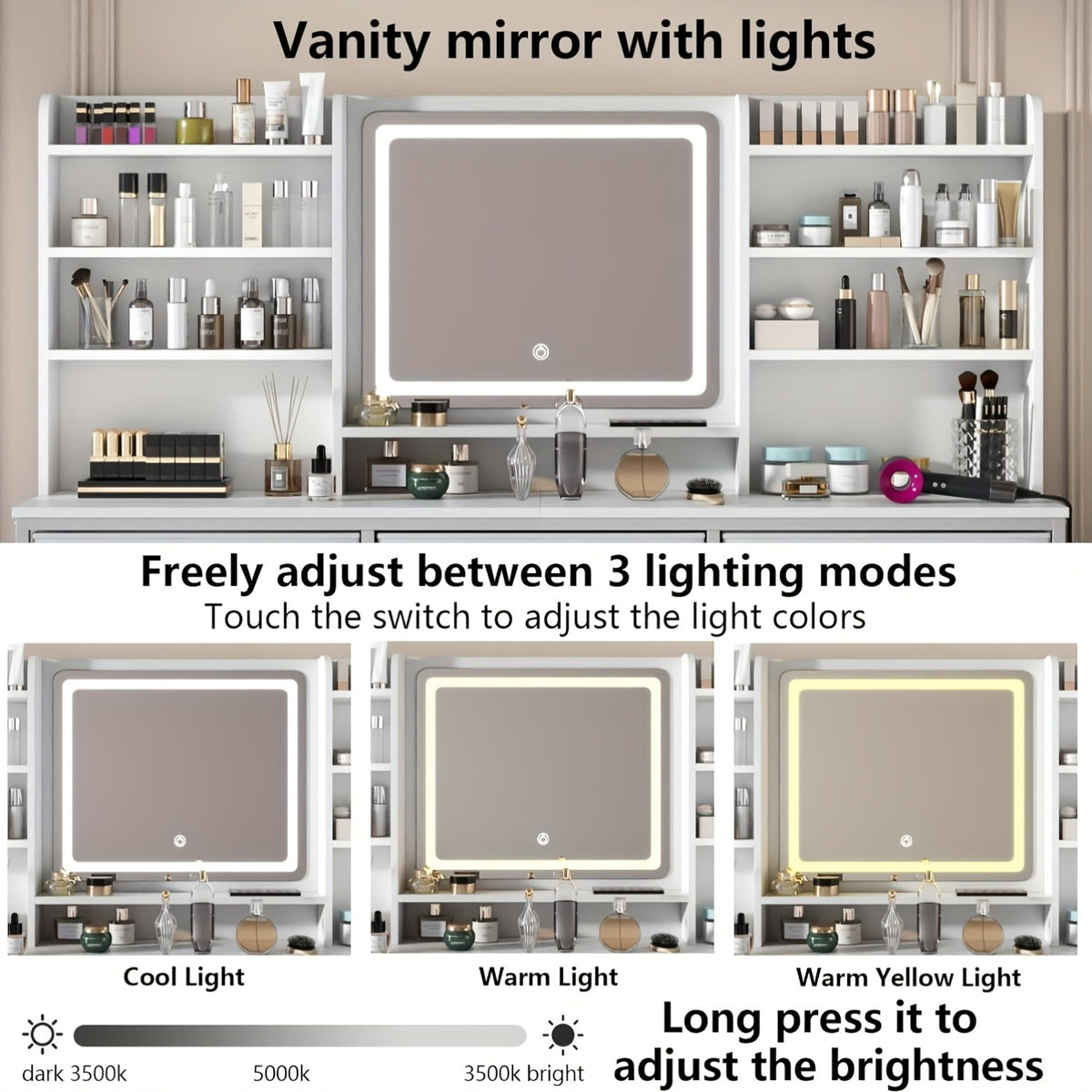 dressing table featuring a   mirror   nine