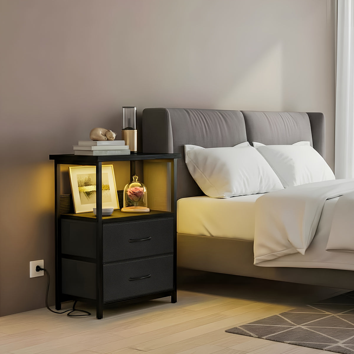1 2pcs night stand display stand 1 2 3 4 drawers led