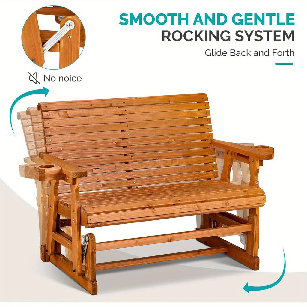 hd outdoor glider bench wood patio glider cup holders porch