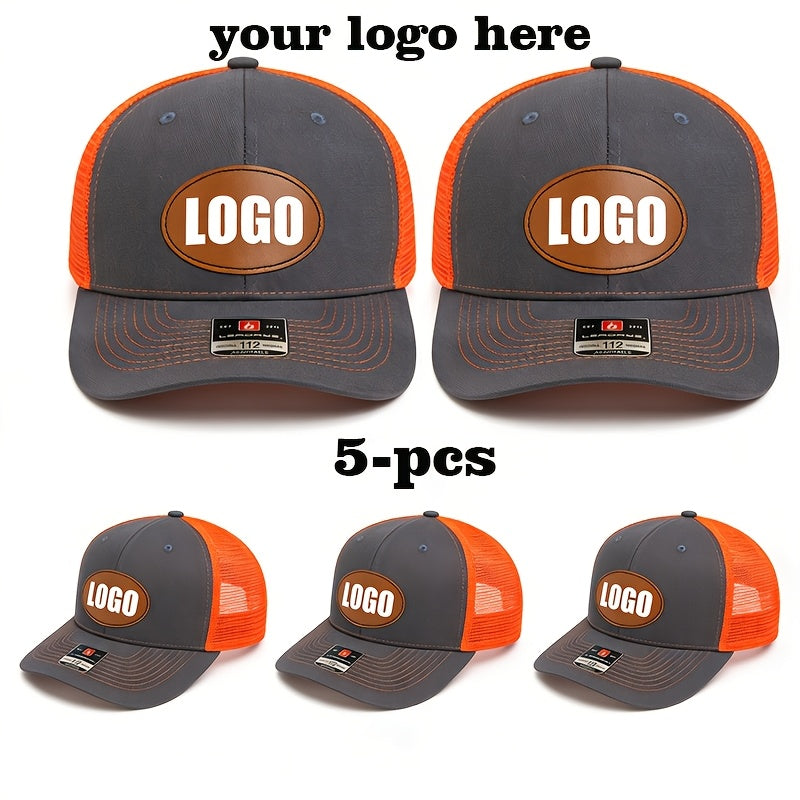 5pcs set tan oval logo mesh baseball caps customizable