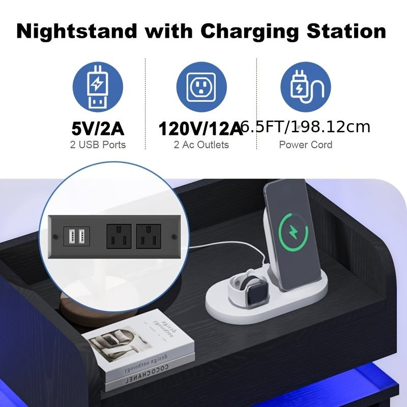 modern led bedside table charging station wooden bedside