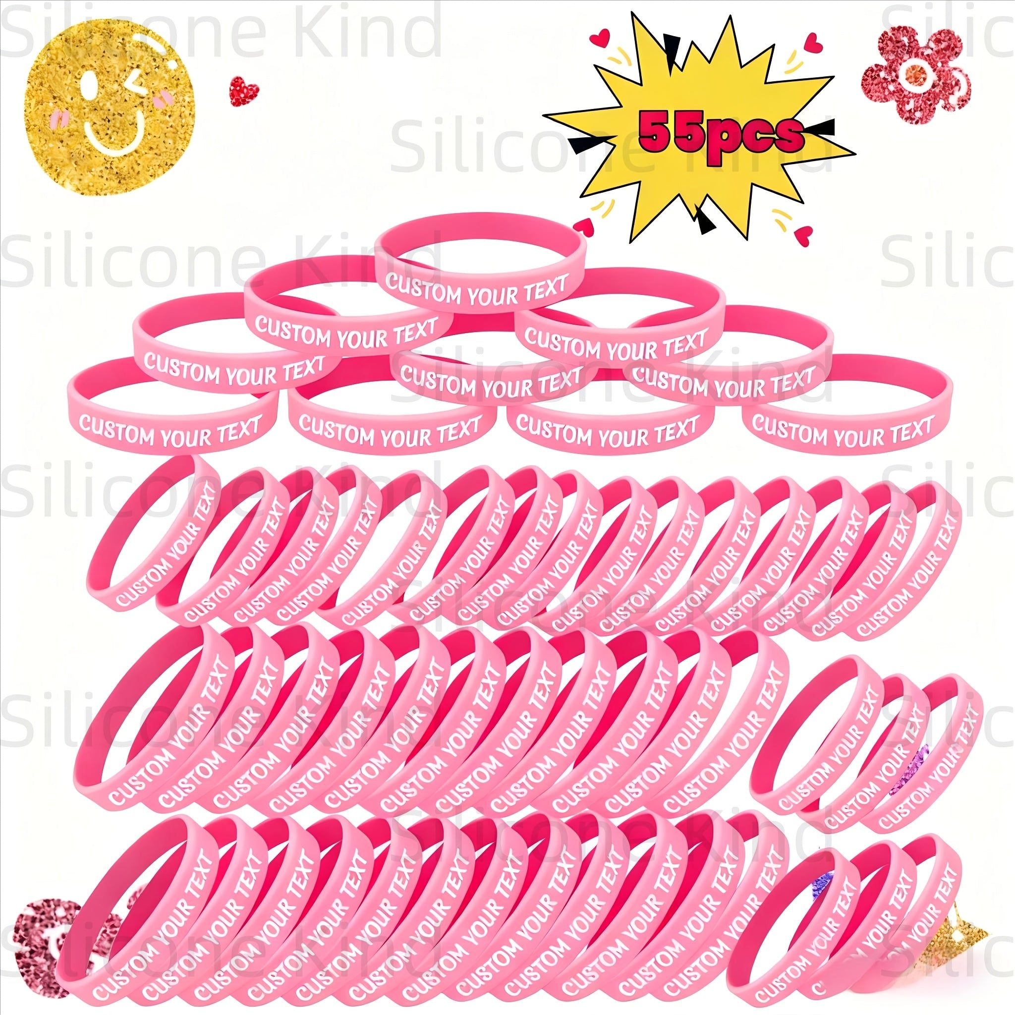 custom 55pcs inspirational quote rubber wristbands bulk