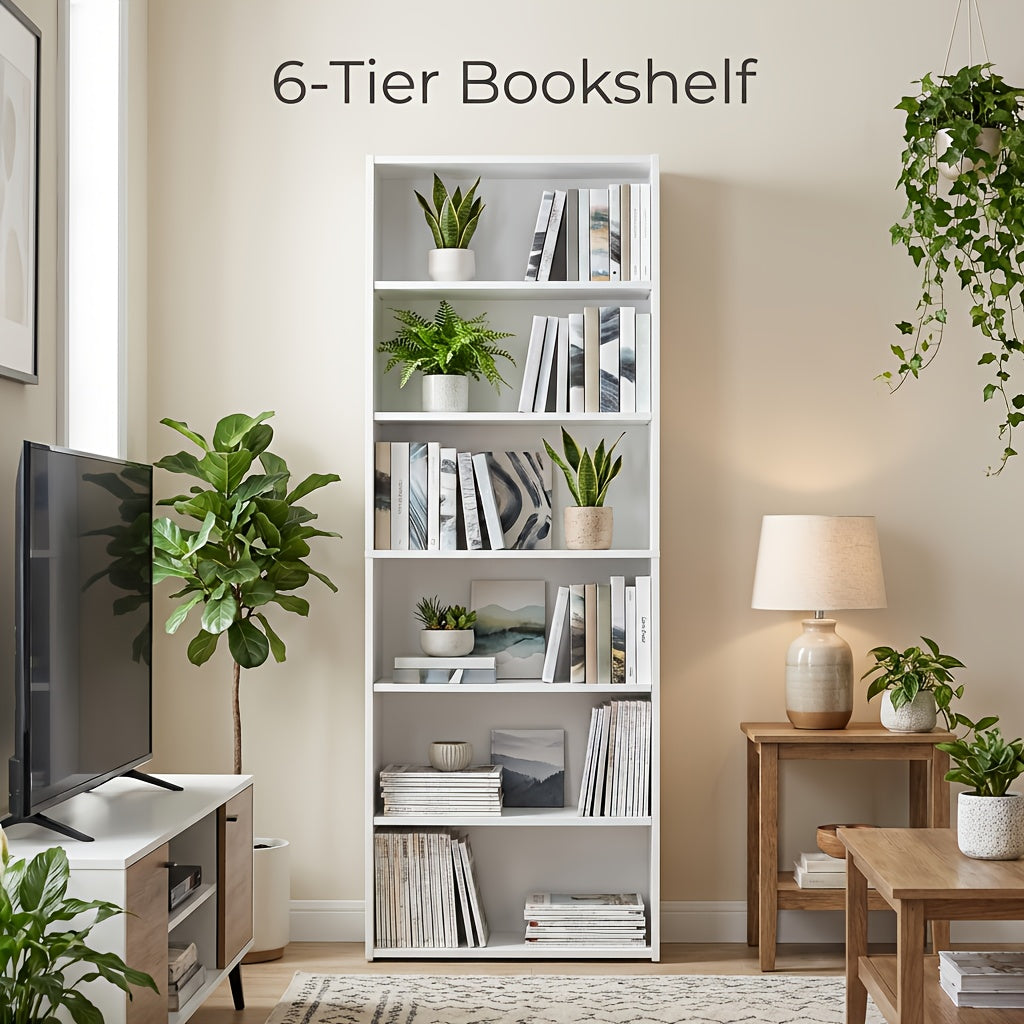6 tier open bookshelf display space saving bookcase home
