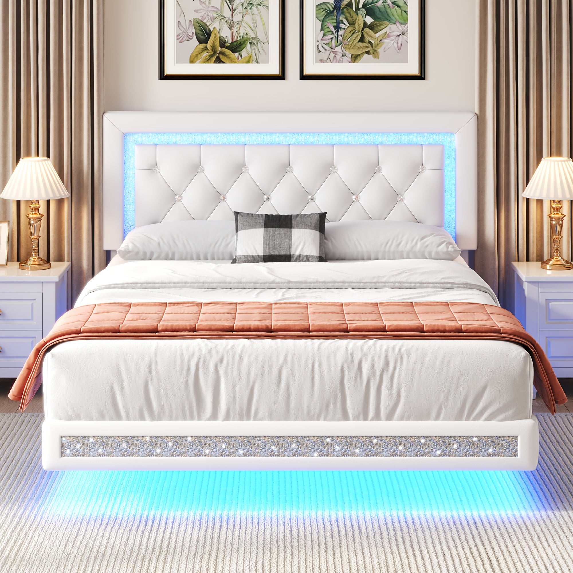 mraeer diamond quilted velvet silent full queen bed frame