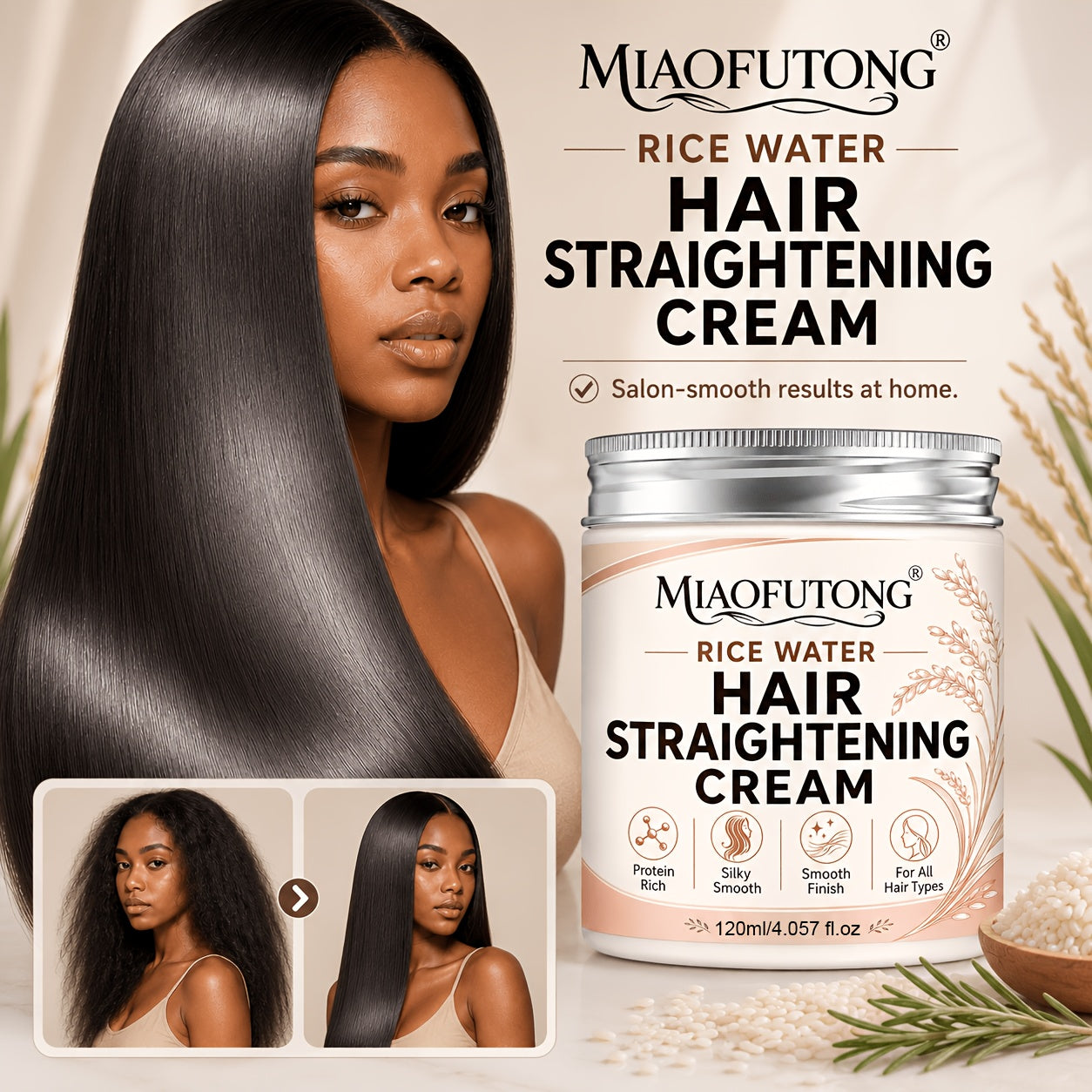 rice water hair straightening cream 120ml heat protectant