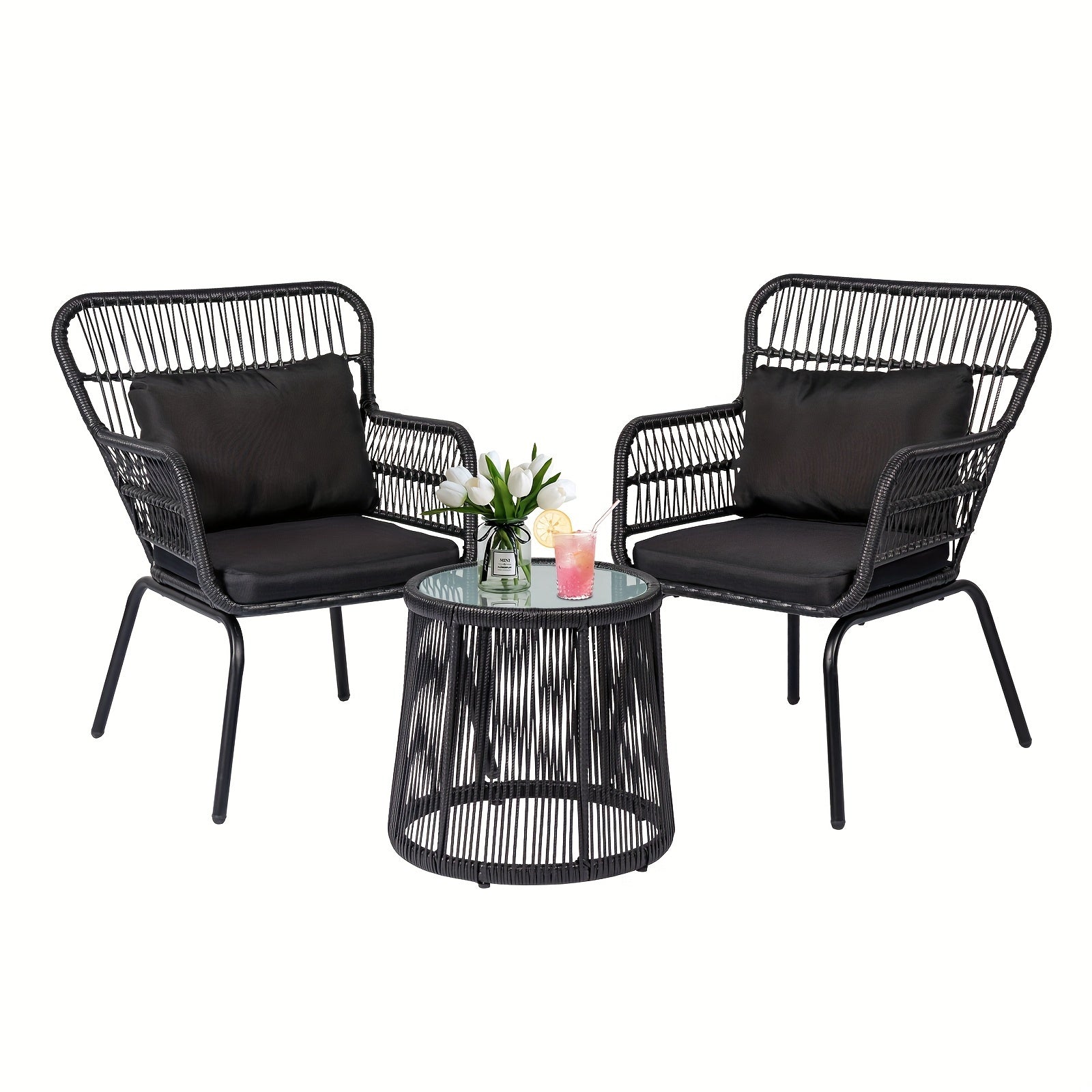 3pcs boho outdoor small patio furniture chair set beige