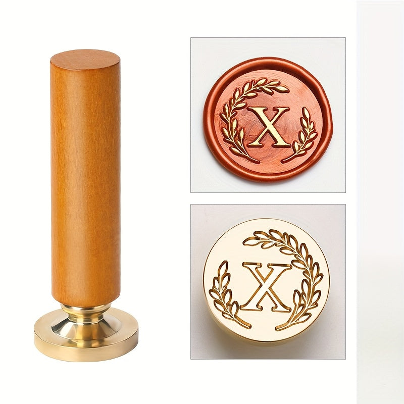 1 set retro letter wax sealing set yellow wooden handle wax