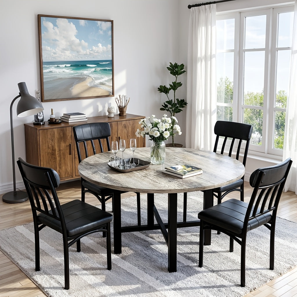 5pcs kitchen table chairs set dining table set 4 rounded