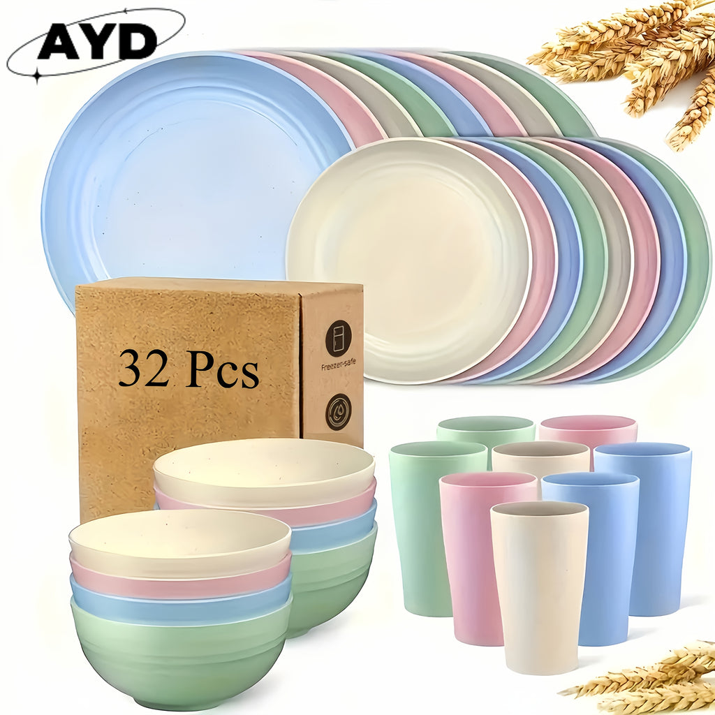 32 16pcs wheat straw large size dinnerware set service 8 4