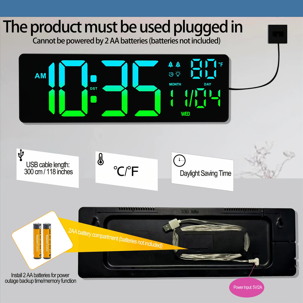 1pc 16 3 inch multifunctional large digital wall clock 7 rgb