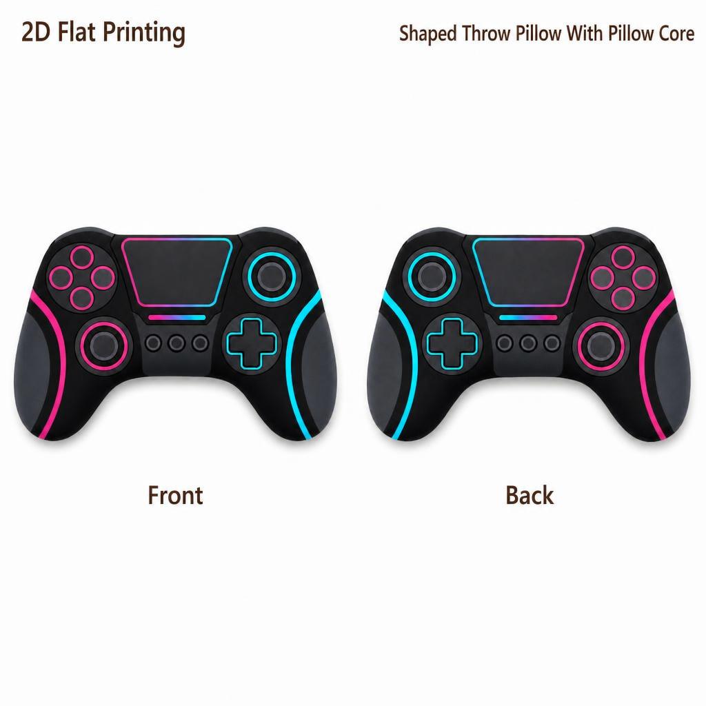 neon gaming controller shaped throw pillow