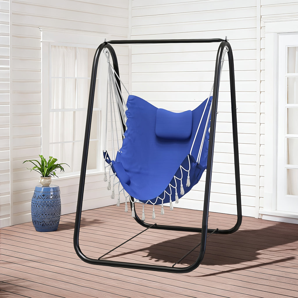 outdoor swing chair a stand featuring a   metal hammock