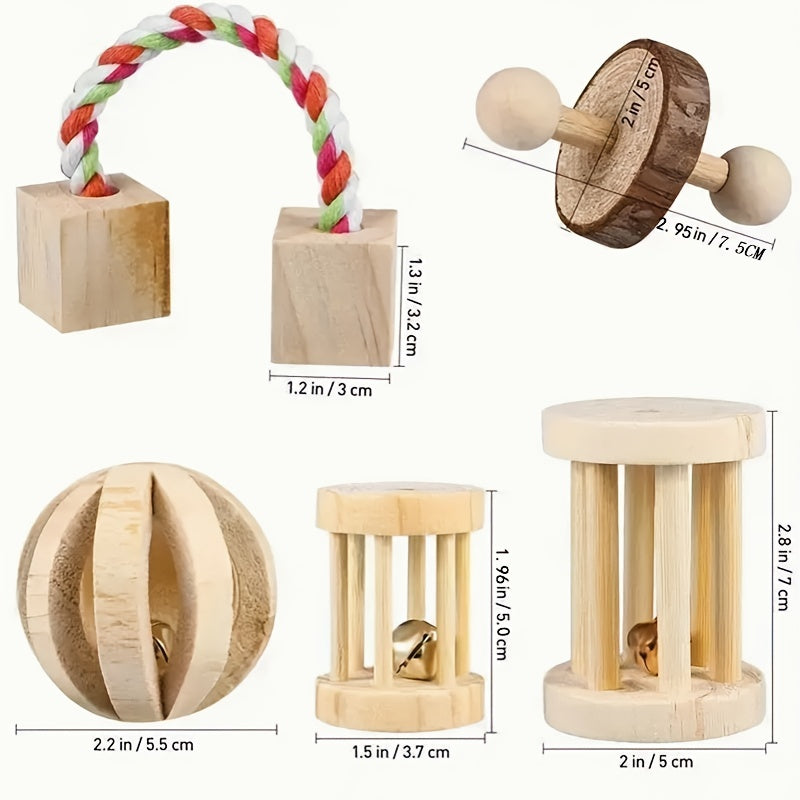5pcs wooden pet toys set   long lasting toys hamsters