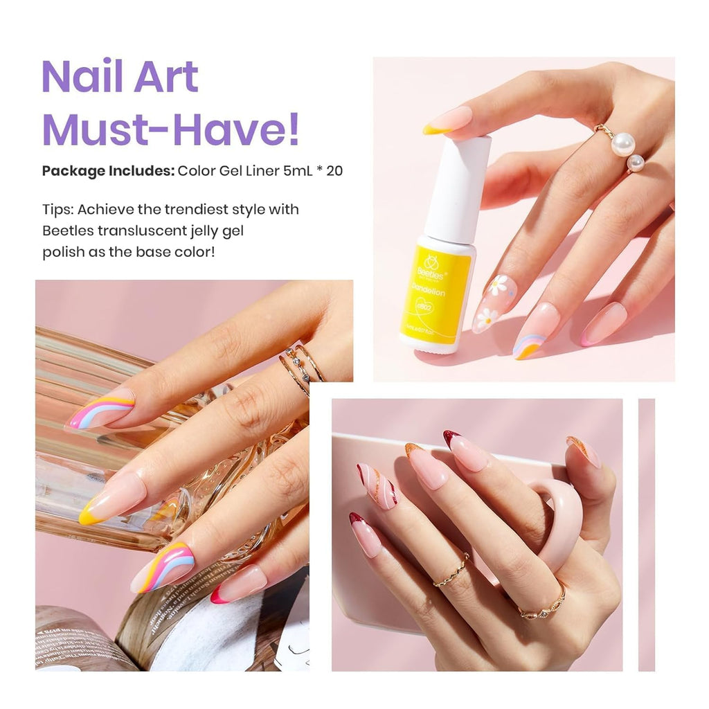 20 colors beetles french tip gel polish thin brush nail art
