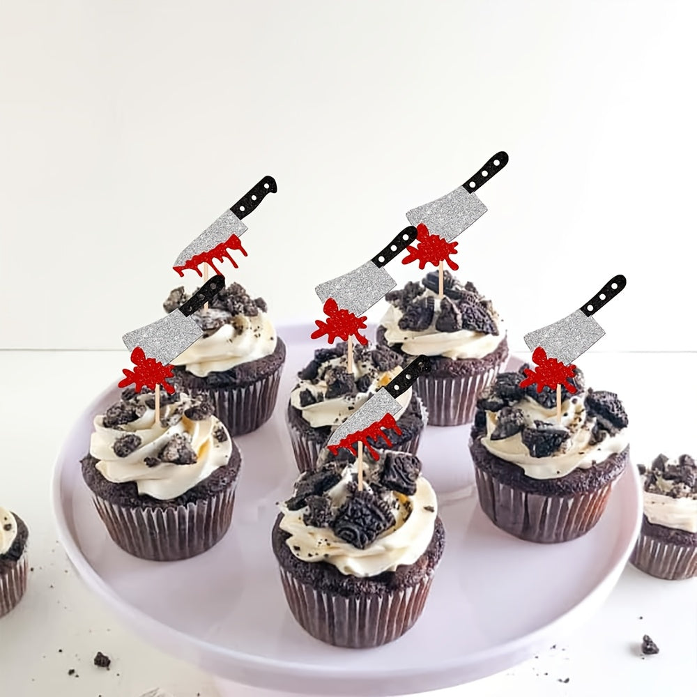 12pcs horror halloween cupcake toppers glitter scary blood