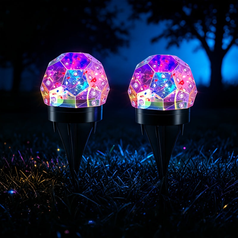 2pcs solar color changing crystal ball ground plug light