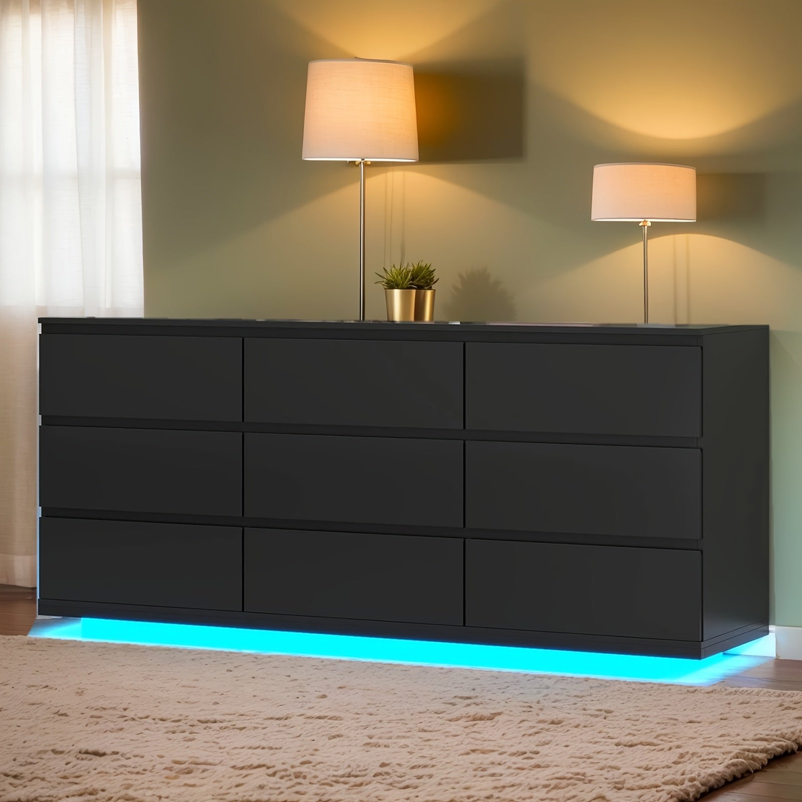 9 drawer dresser bedroom power outlet led lights modern wide