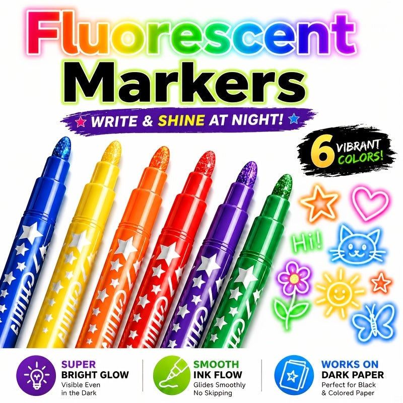 glow in dark highlighters 3 pack neon pattern markers