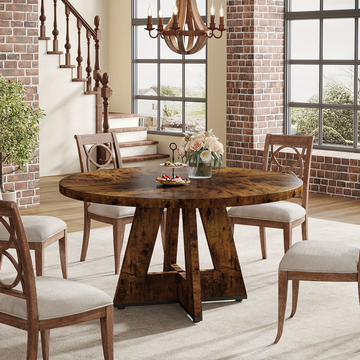 47 inch farmhouse dining table rustic round dinner table 4