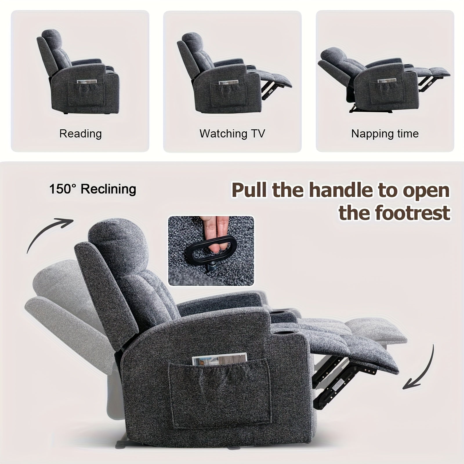 manual recliner chair massage heat ergonomic