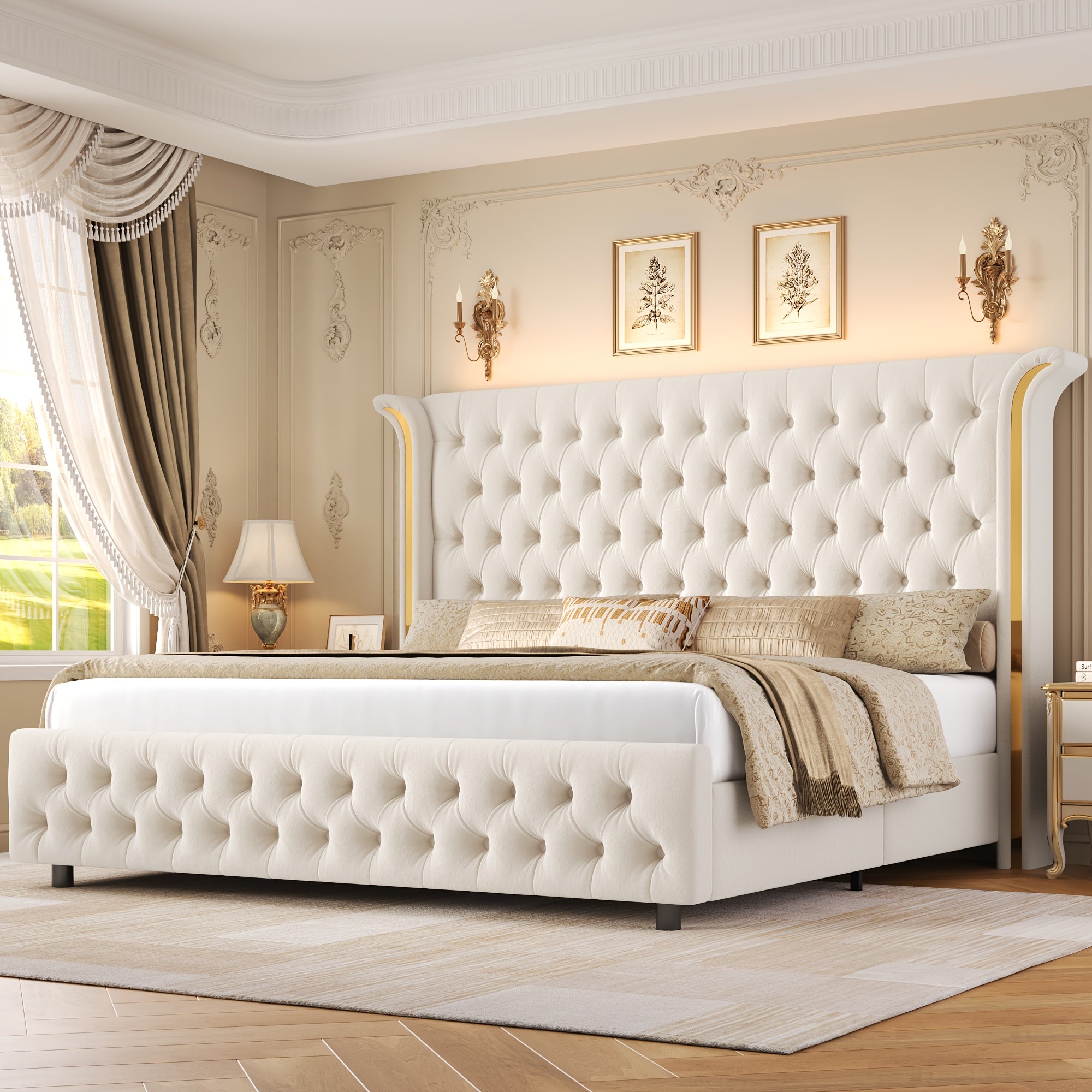 full size bed frame led headboard wingback tufted headboard