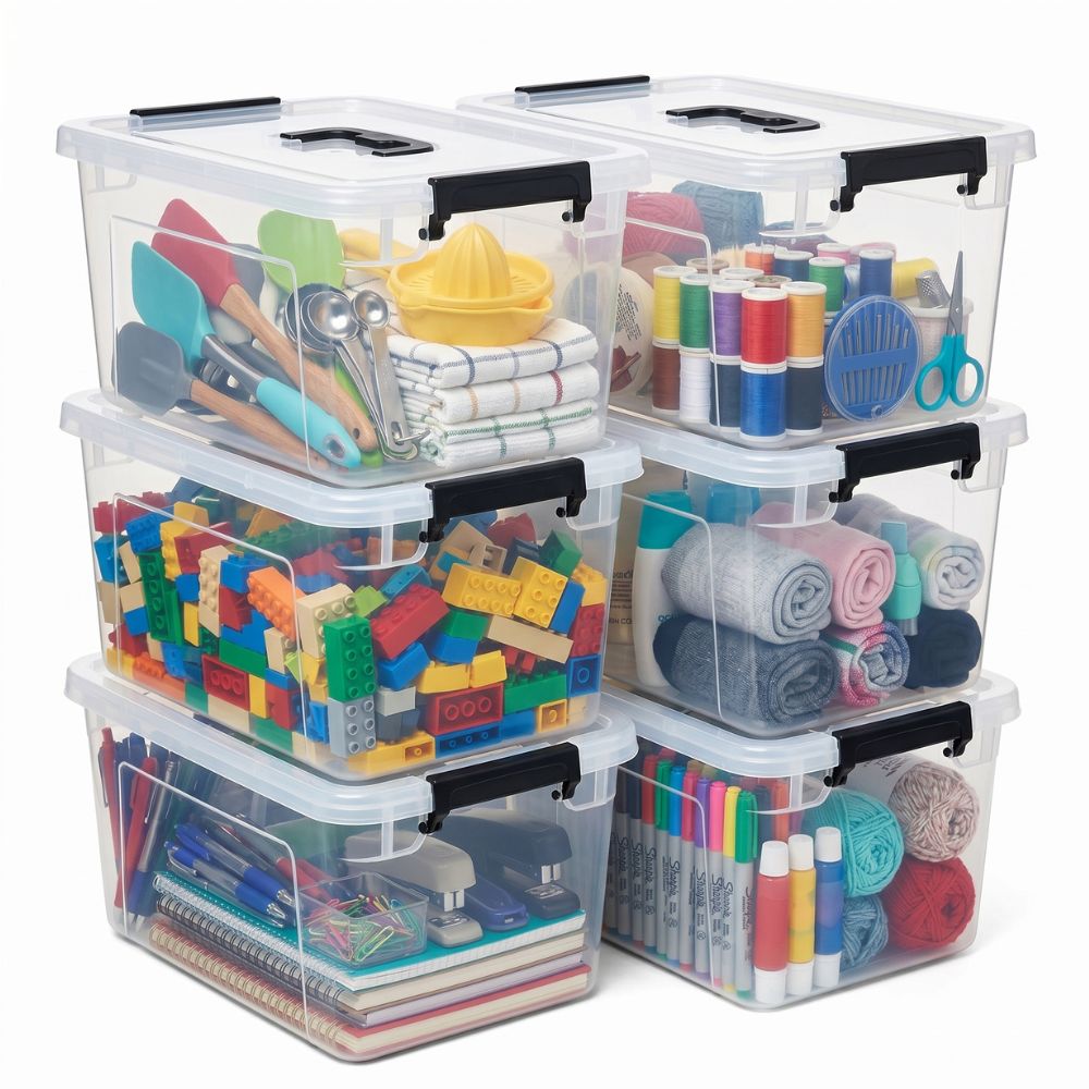6pcs transparent 7qt plastic storage boxes locking lids