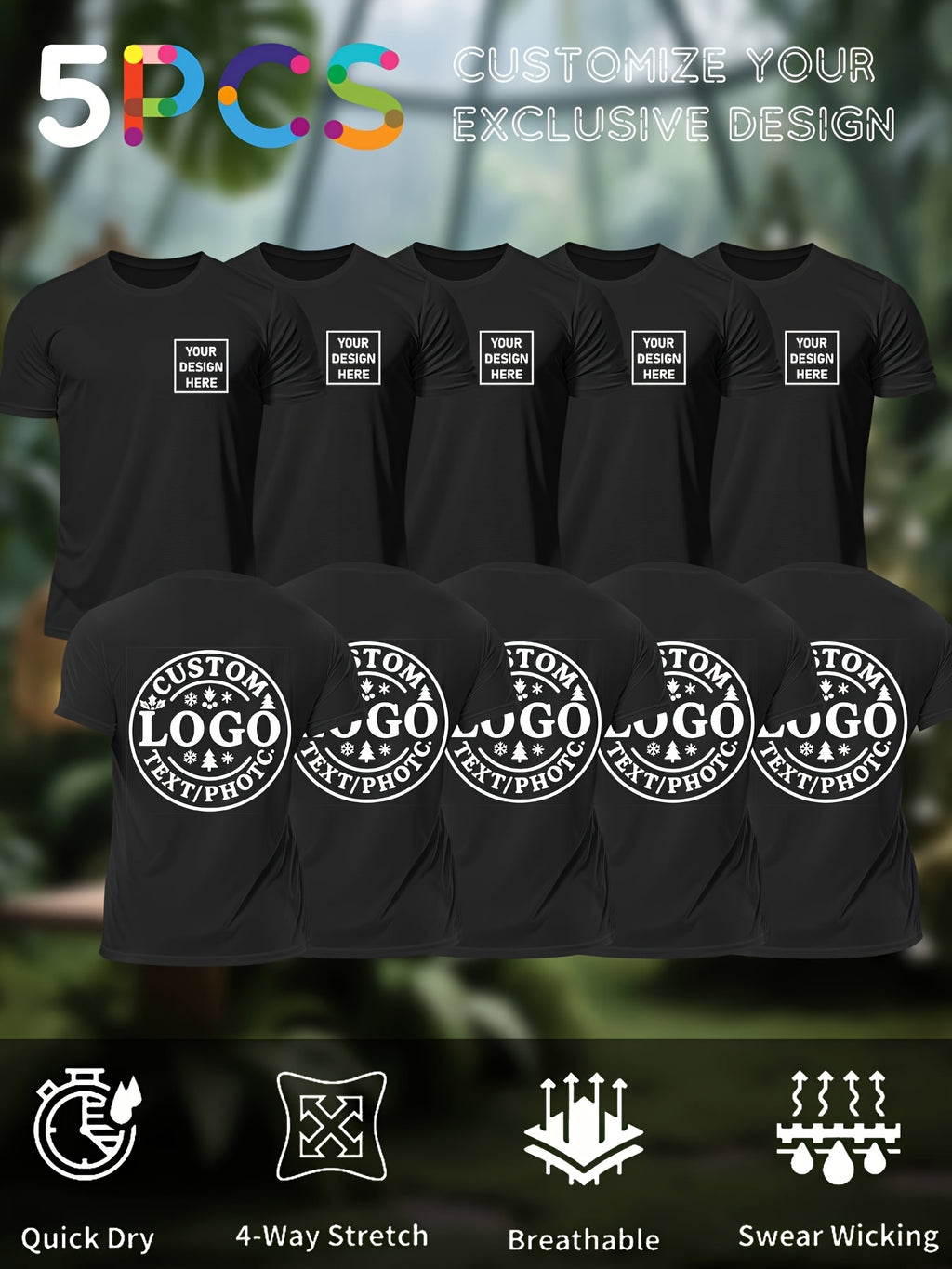 custom 5pcs mens quick   tees customizable logo