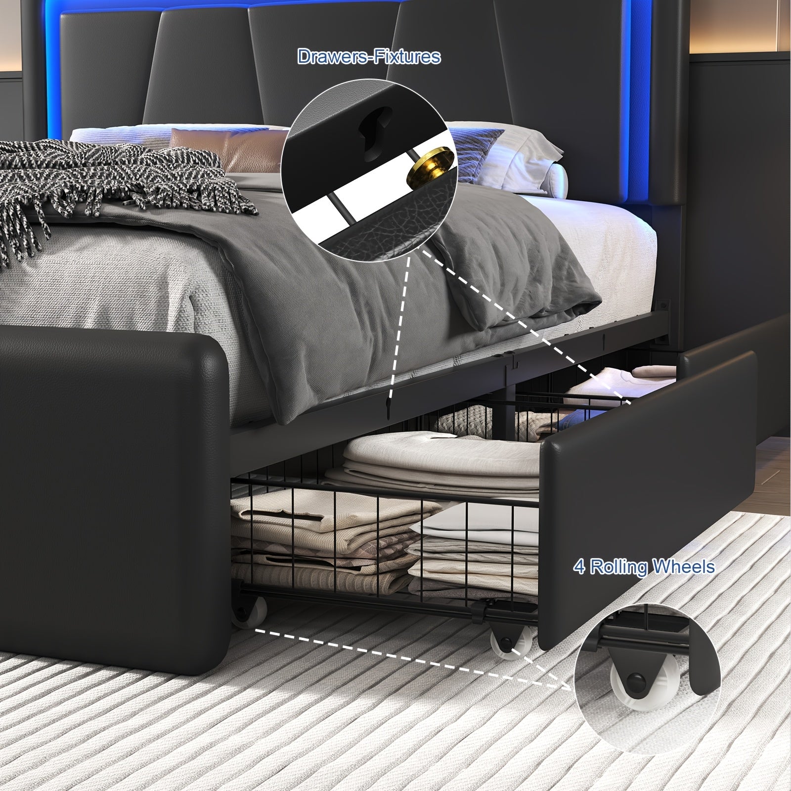 upholstered platform bed frame 4 storage drawers twin full
