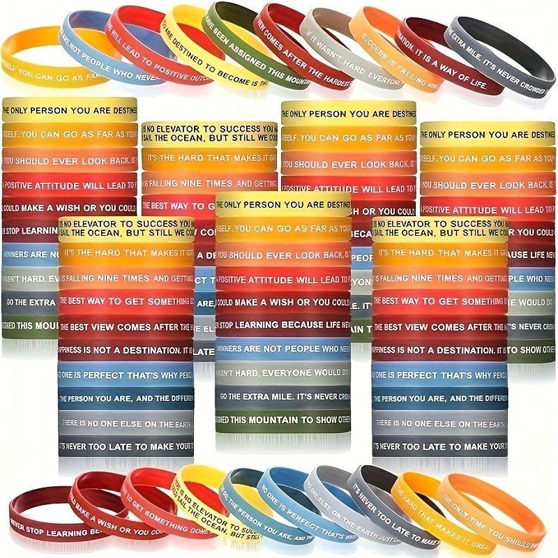 custom 55pcs inspirational quote rubber wristbands bulk