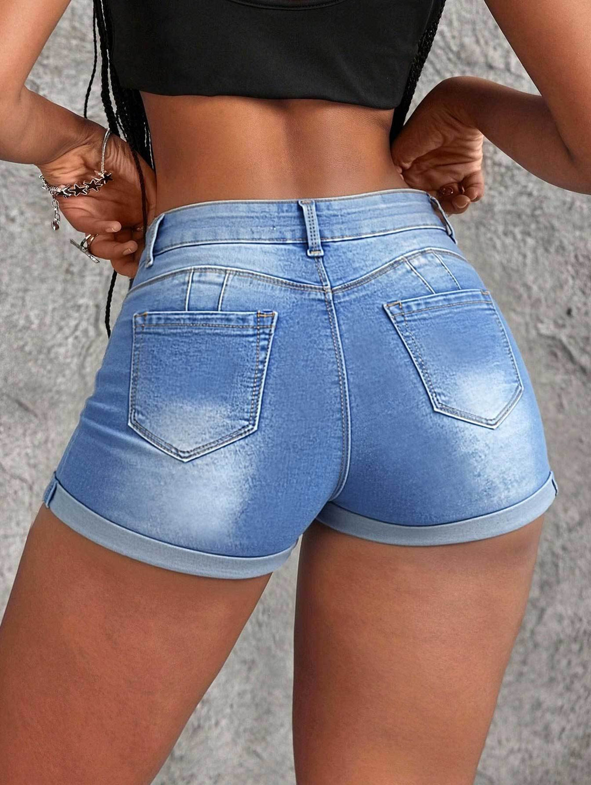womens light blue washed denim shorts spring summer classic