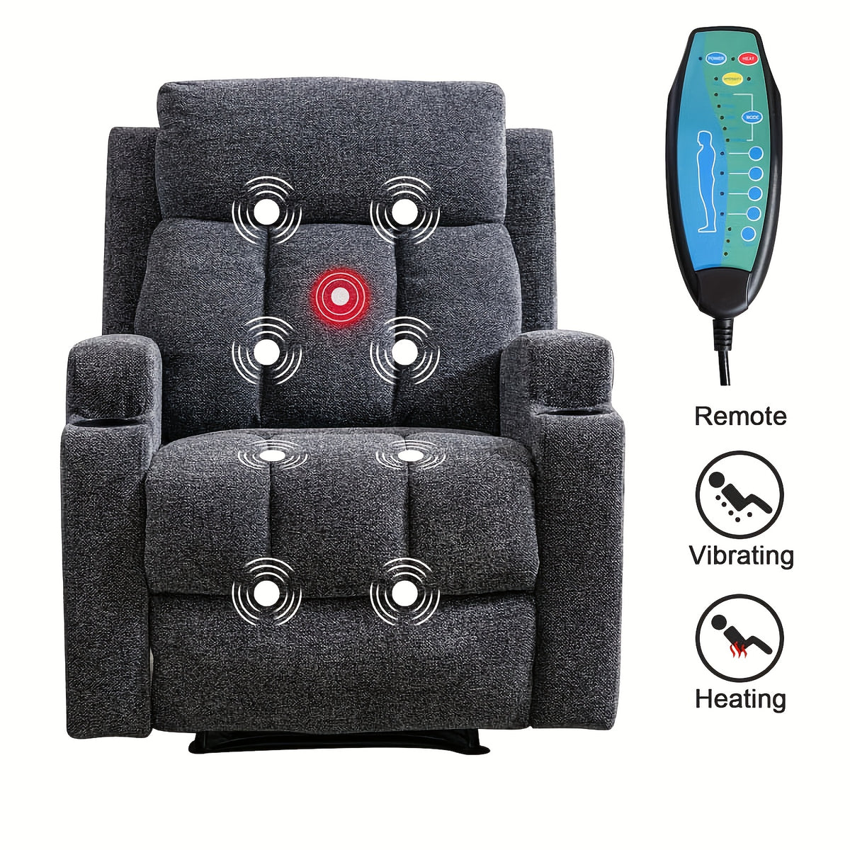 manual recliner chair massage heat soft fabric